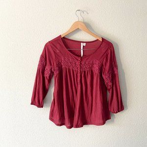 Lauren Conrad Burgundy Crochet Bell Sleeve Summer